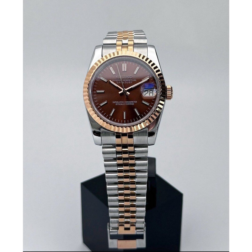 Custom Seiko Mod • 2-Tone Chocolate Rose Gold DateJust • 36mm